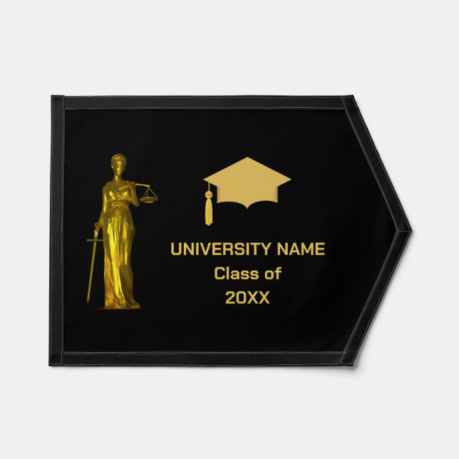 Golden Lady Justice & Text on Black Graduation  Pennant (Front)