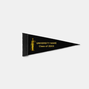 Golden Lady Justice & Text on Black Pennant Flag
