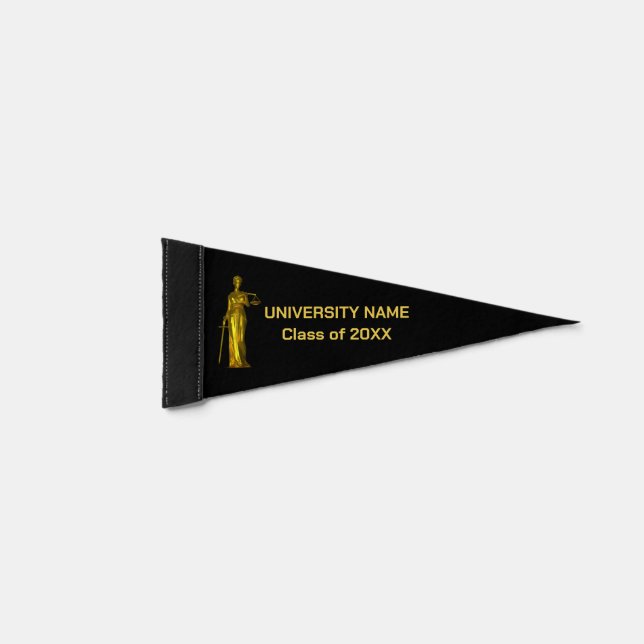 Golden Lady Justice & Text on Black Pennant Pennant Flag (Front)