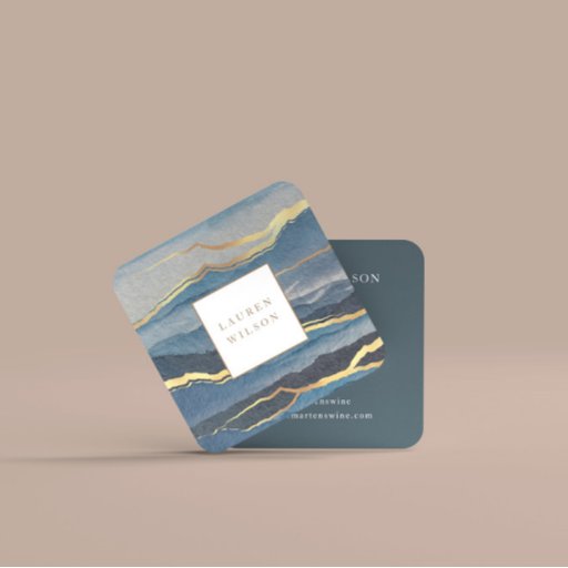 Customizable golden landscape square business card
