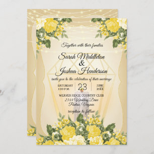 Golden Lantern and Yellow Floral Wedding Invitation