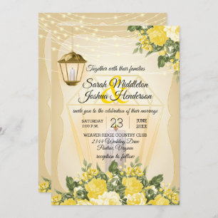 Golden Lanterns and Yellow Flower Wedding Invitation