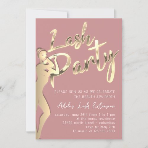 Golden Lash SPA Party Instant Download Rose Invitation