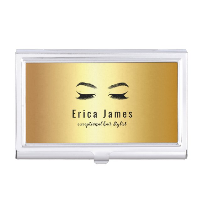 Golden Lashes & Brow Beauty Salon Business Card Case (Front)