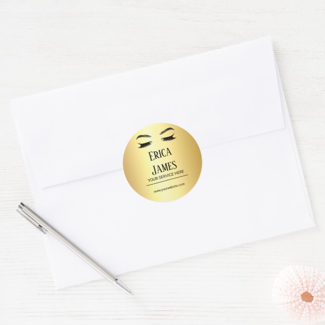 Golden Lashes & Brow Beauty Salon Classic Round Sticker (Envelope)