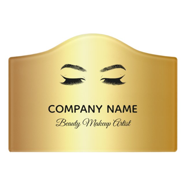 Golden Lashes & Brow Beauty Salon Door Sign (Small Crest Front)