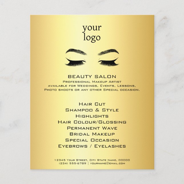 Golden Lashes & Brow Beauty Salon Flyer (Front)