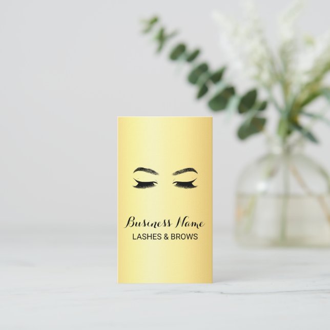 Golden Lashes & Brows Beauty Salon Loyalty Card (Standing Front)