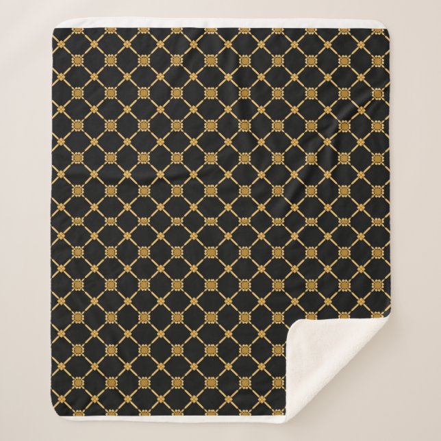 Golden Lattice Elegance Sherpa Blanket (Front)
