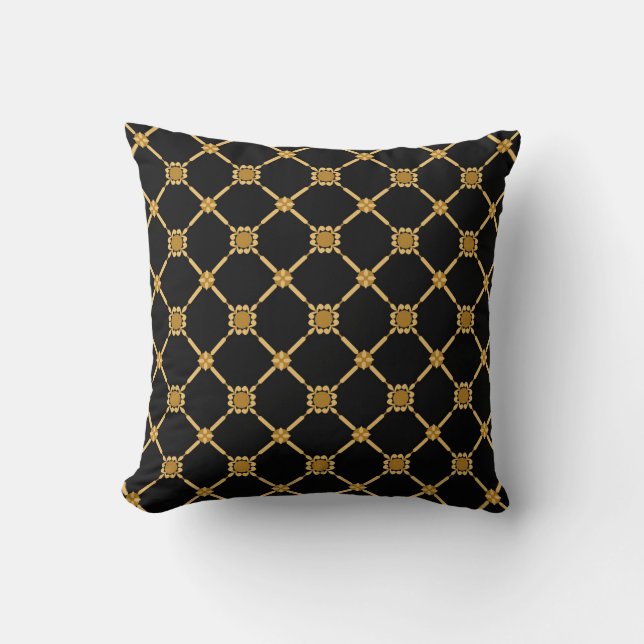 Golden Lattice Elegance Throw Pillow (Front)