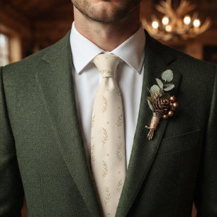 Golden Laurel Branch Wedding Neck Tie