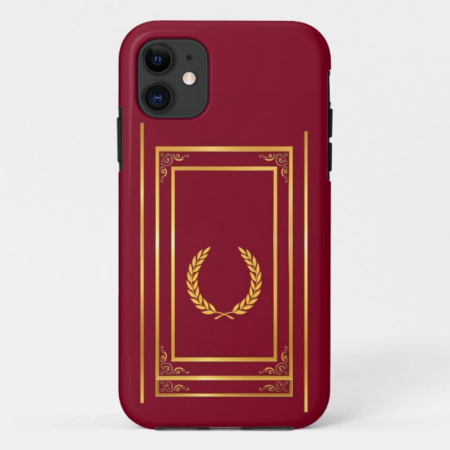 Golden Laurel in Rectangular Frame on Brown Case-Mate iPhone Case (Back)