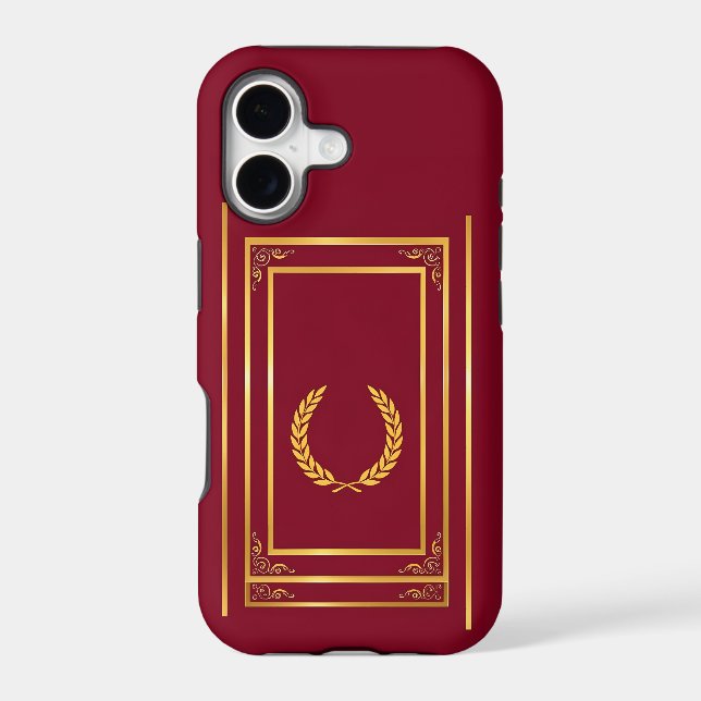 Golden Laurel in Rectangular Frame on Brown Iphone Case (Back)