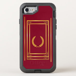 Golden Laurel in Rectangular Frame on Brown OtterBox Defender iPhone SE/8/7 Case