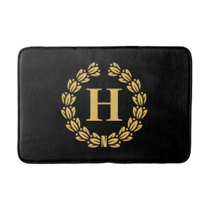 Golden Laurel Wreath Monogram Bath Mat