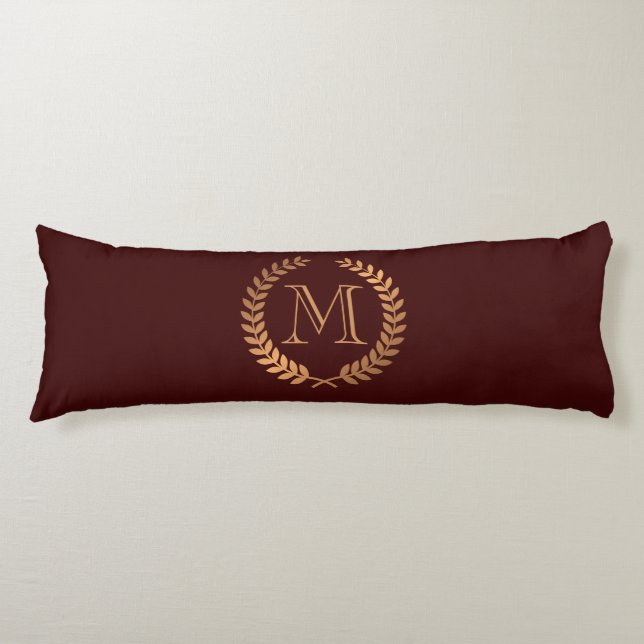 Golden Laurel Wreath Monogram Body Pillow (Front)