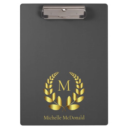 Golden Laurel Wreath Monogram Clipboard