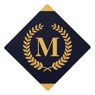 Golden Laurel Wreath Monogram Graduation Cap Topper