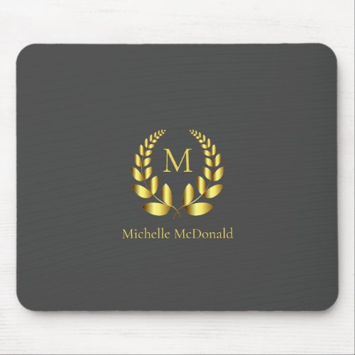 Golden Laurel Wreath Monogram Mouse Pad