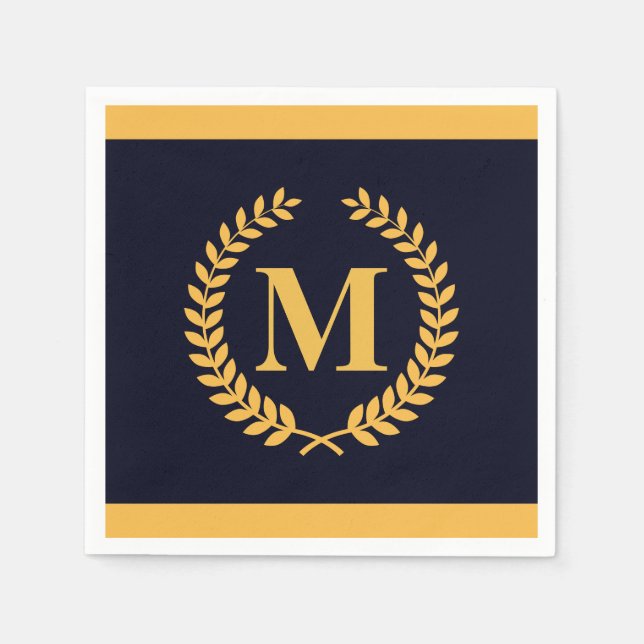 Golden Laurel Wreath Monogram Napkins (Front)