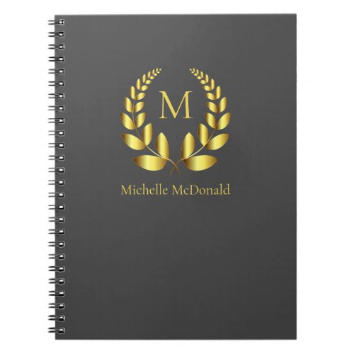 Golden Laurel Wreath Monogram Notebook