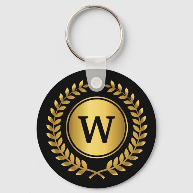 Golden Laurel Wreath Monogrammed Keychain (Front)