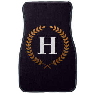 Golden Laurel Wreaths Monogram Car Floor Mat