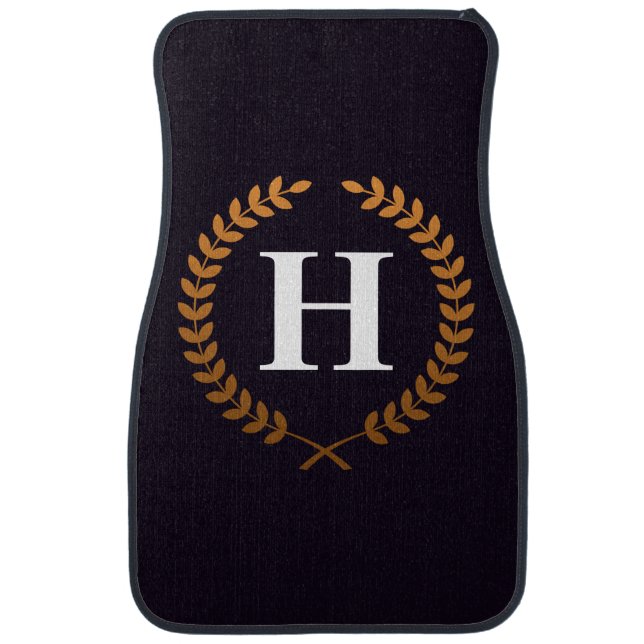 Golden Laurel Wreaths Monogram Car Floor Mat (Front)