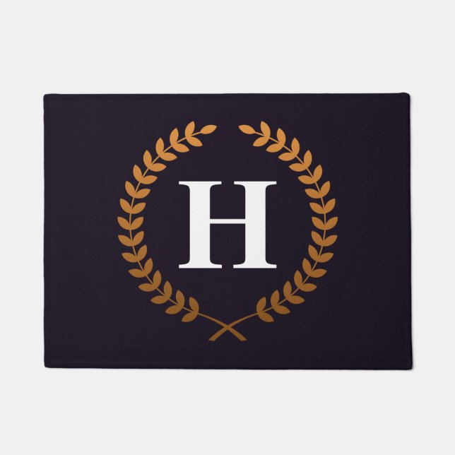 Golden Laurel Wreaths Monogram Doormat (Front)