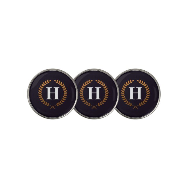Golden Laurel Wreaths Monogram Golf Ball Marker (3 Up)