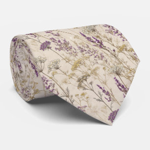 Golden Lavender Botanical Wildflowers Wedding Neck Tie