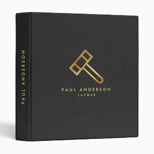 Golden Lawyer Hammer Logo Elegant Monogram 3 Ring Binder