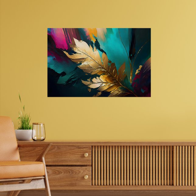 Golden Leaf – Abstract Botanical Modern Art Poster (Living Room 2)