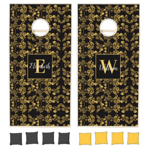 Golden leaf and black luxury  Monogram custom Cornhole Set