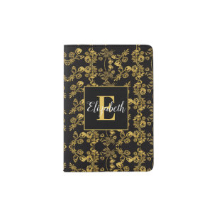 Golden leaf and black luxury   name & Monogram Passport Holder