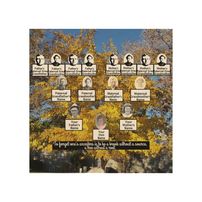 Golden Leaf Autumn Tree Photo Family Tree Quote Wood Wall Art (Front)