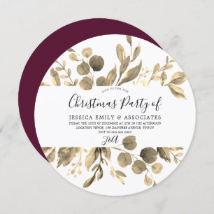 Golden Leaf & Burgundy Office Christmas Party Invitation
