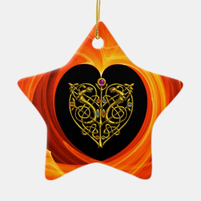 GOLDEN LEAF - CELTIC HEART CERAMIC ORNAMENT (Front)