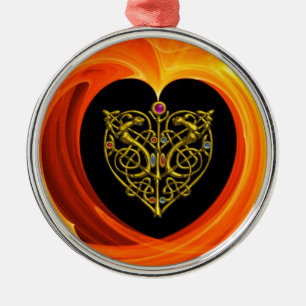 GOLDEN LEAF - CELTIC HEART METAL ORNAMENT