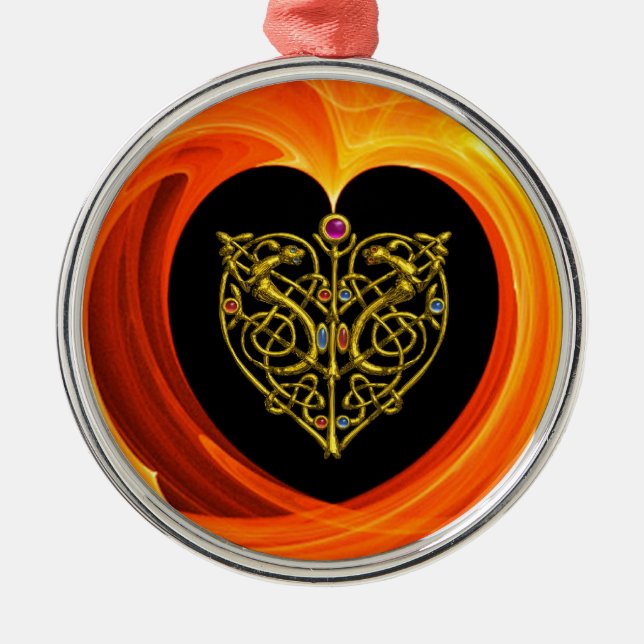 GOLDEN LEAF - CELTIC HEART METAL ORNAMENT (Front)
