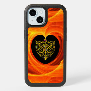 GOLDEN LEAF ,CELTIC KNOTS Black Orange Swirls iPhone 15 Case