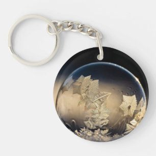 Golden Leaf Filled Bubble in Snow Keychain