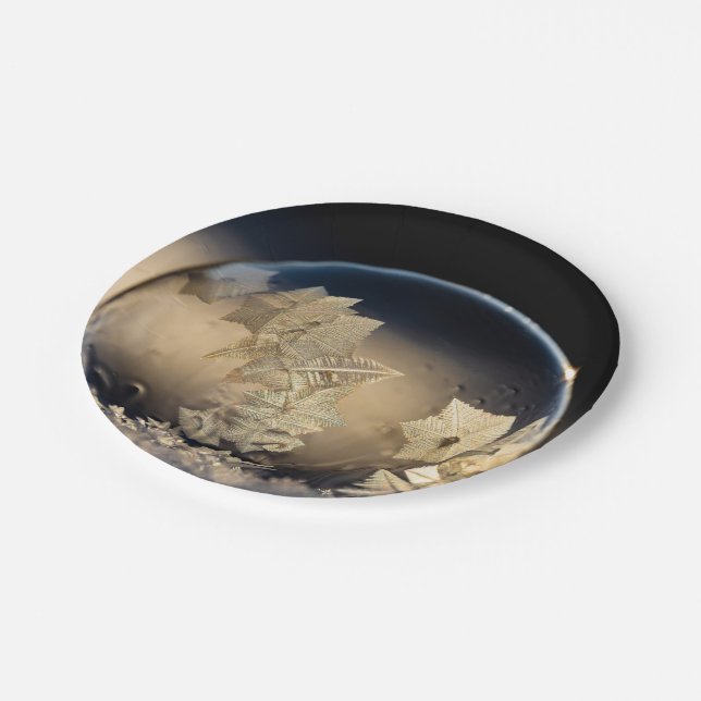 Golden Leaf Filled Bubble in Snow Paper Plates (Angled)