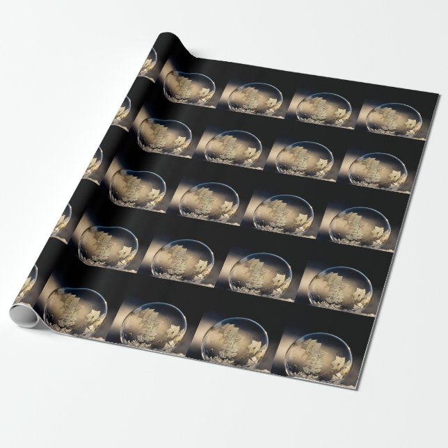 Golden Leaf Filled Bubble in Snow Wrapping Paper (Unrolled)
