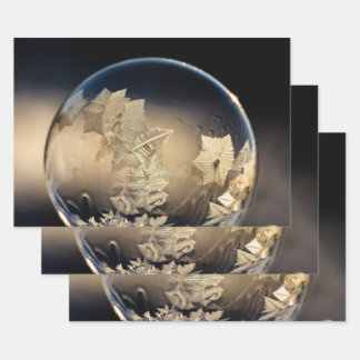 Golden Leaf Filled Bubble in Snow Wrapping Paper Sheets