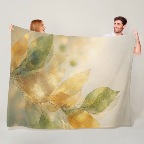 Golden Leaf Forest Leaves Abstract Fleece Blanket