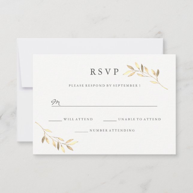 Golden Leaf Garden Wedding Digital or Print RSVP Invitation (Front)