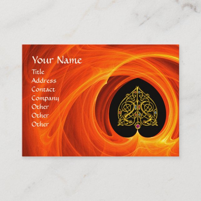 GOLDEN LEAF IN ORANGE FRACTAL SWIRLS BUSINESS CARD (Front)