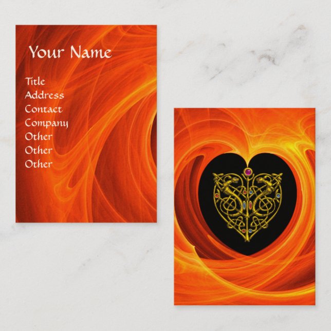 GOLDEN LEAF IN ORANGE FRACTAL SWIRLS BUSINESS CARD (Front/Back)