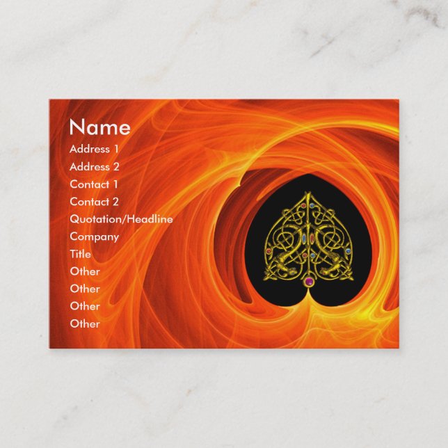 GOLDEN LEAF IN ORANGE FRACTAL SWIRLS BUSINESS CARD (Front)